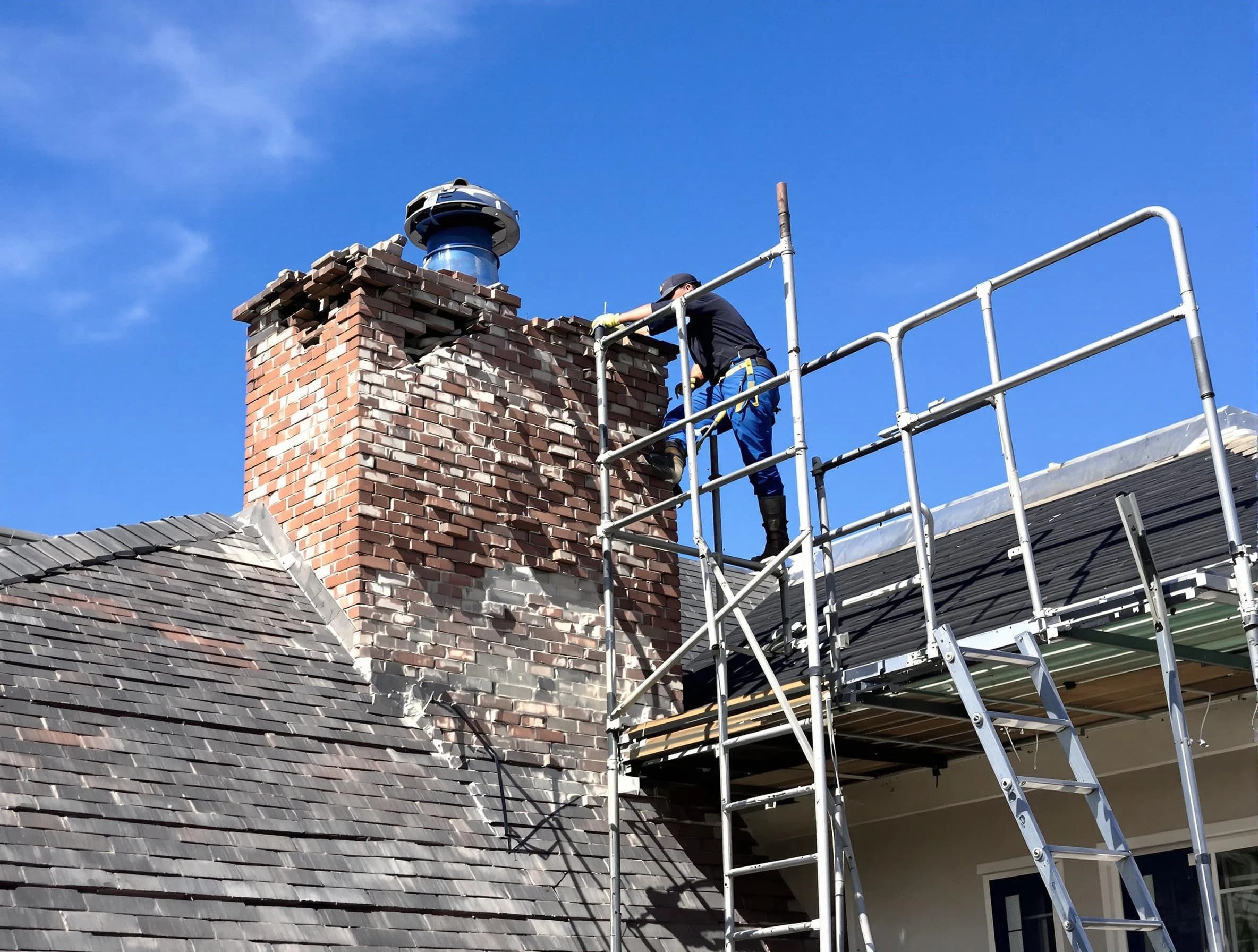 Rebuilding a chimney structure by Evans Chimney Sweep in Evans, CO