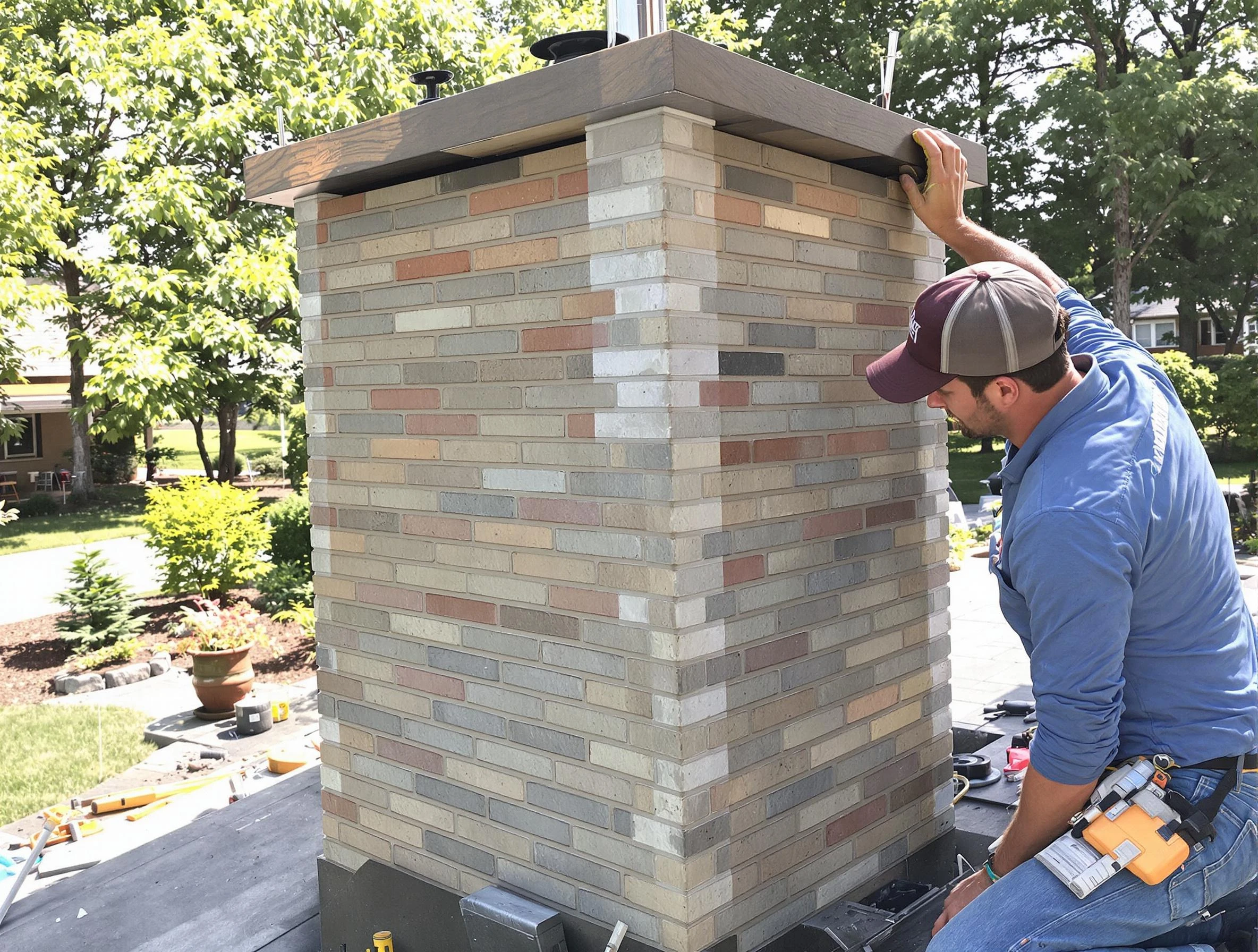 Evans Chimney Sweep completing a modern chimney remodel in Evans, CO